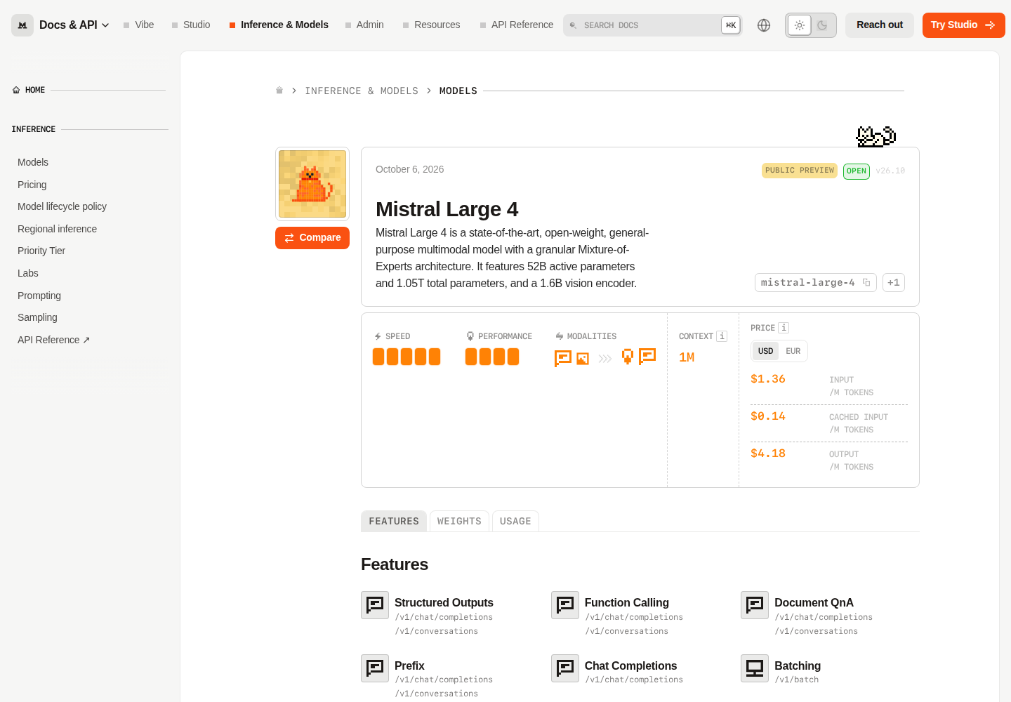 Screenshot of Mistral Large 4 official website