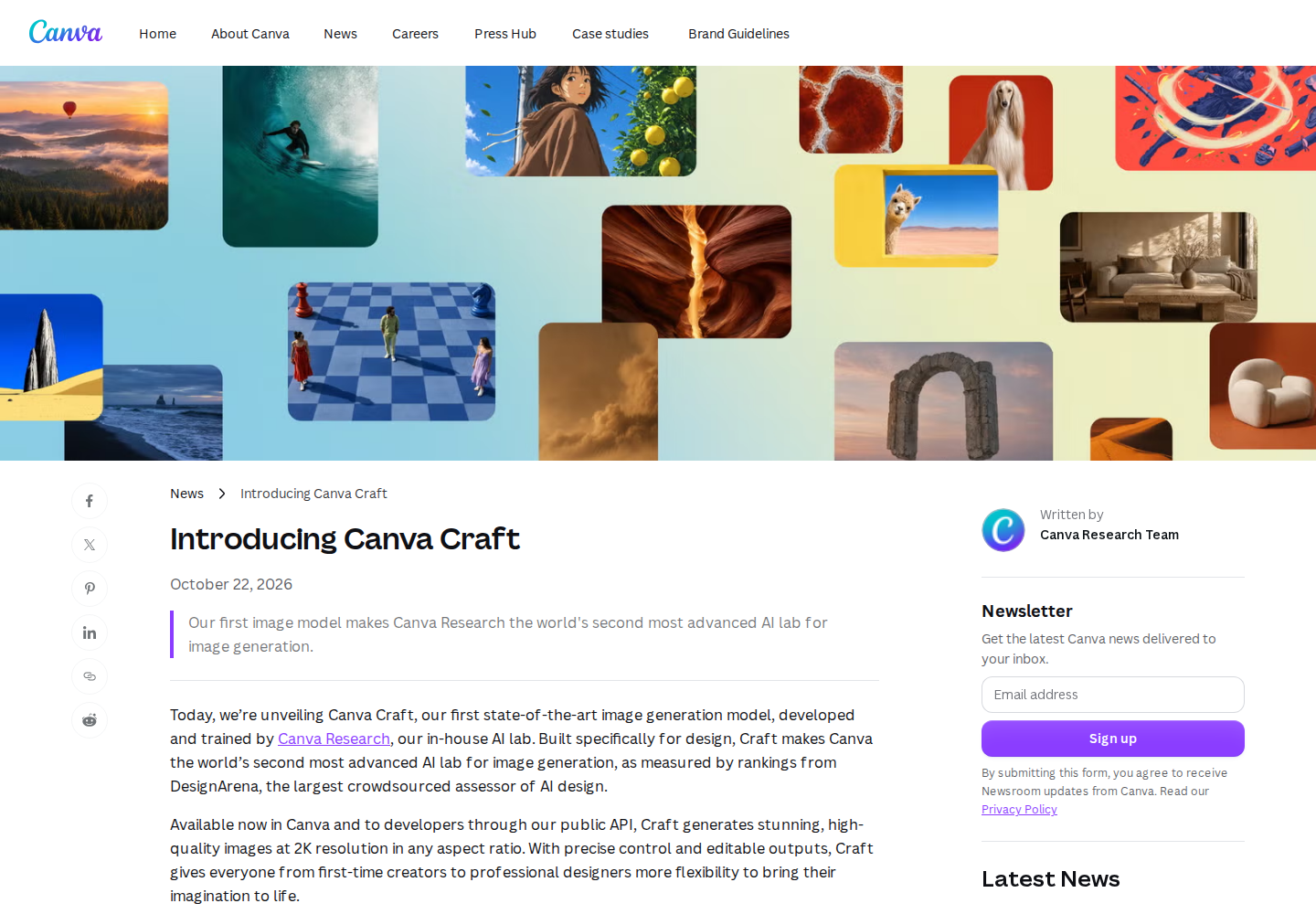 Screenshot of Canva Craft official website