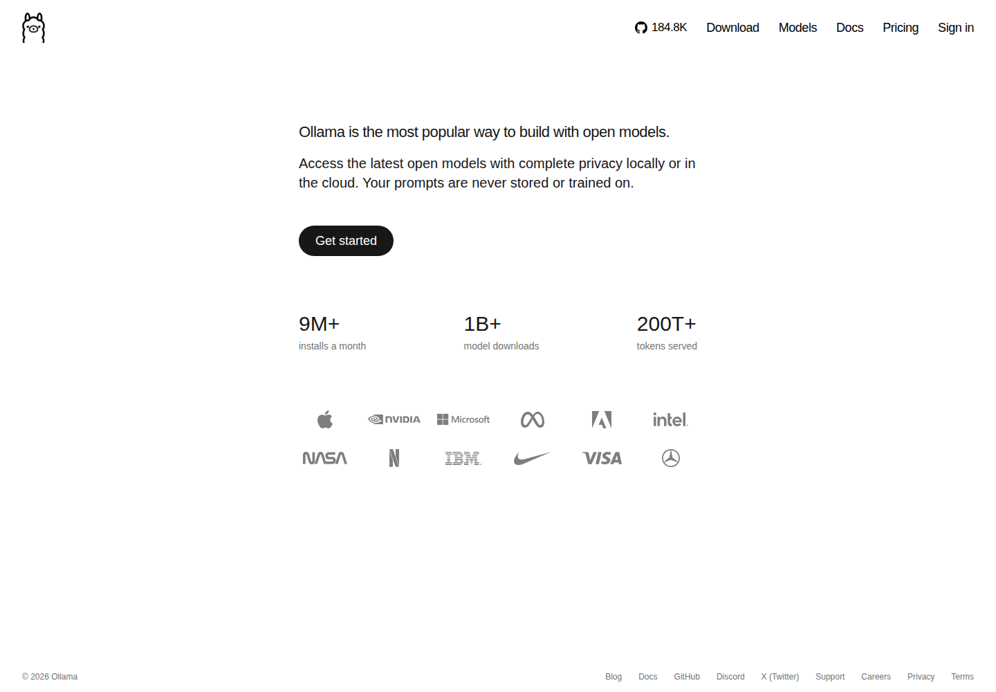 Screenshot of Ollama official website