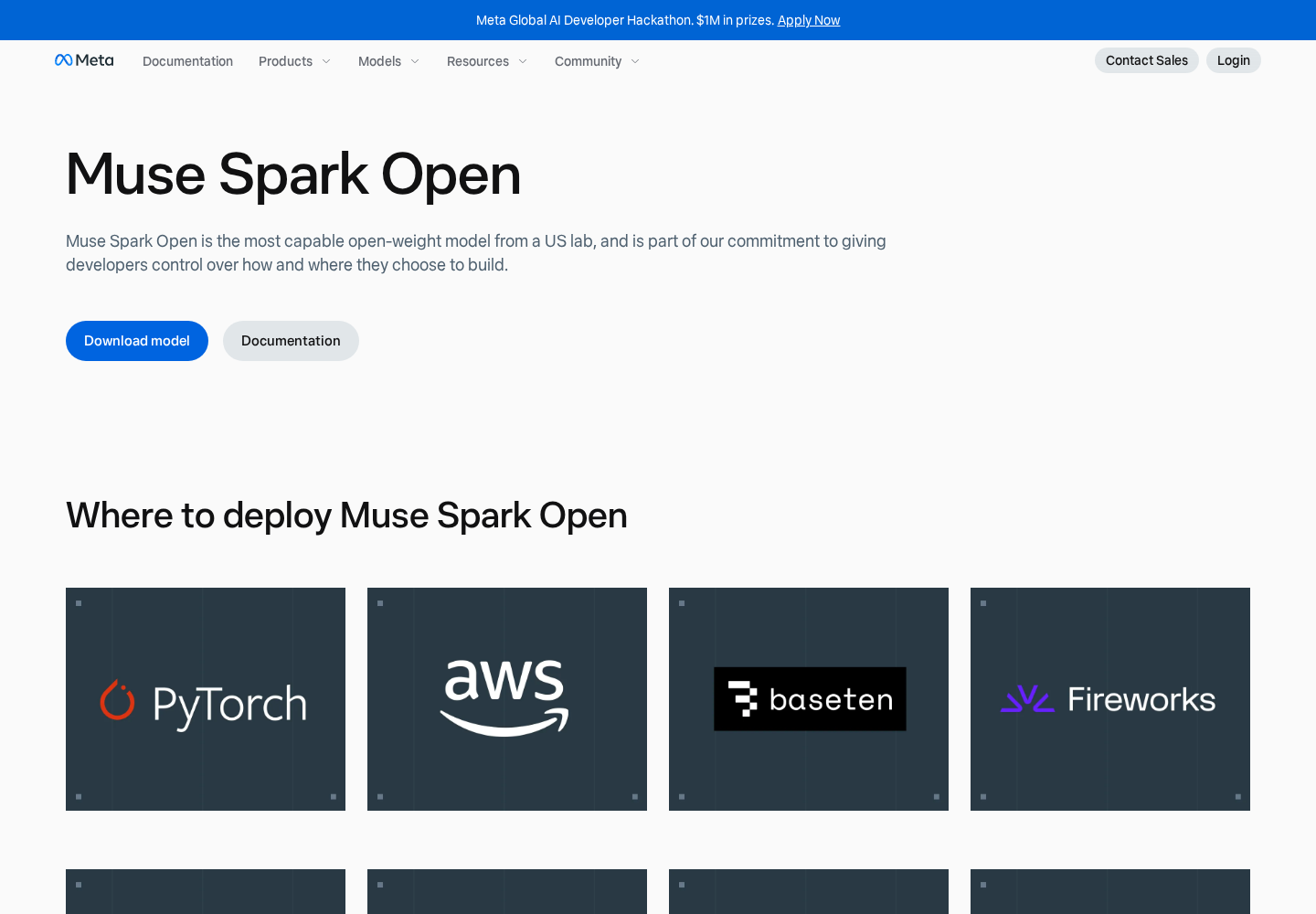 Screenshot of Muse Spark Open official website