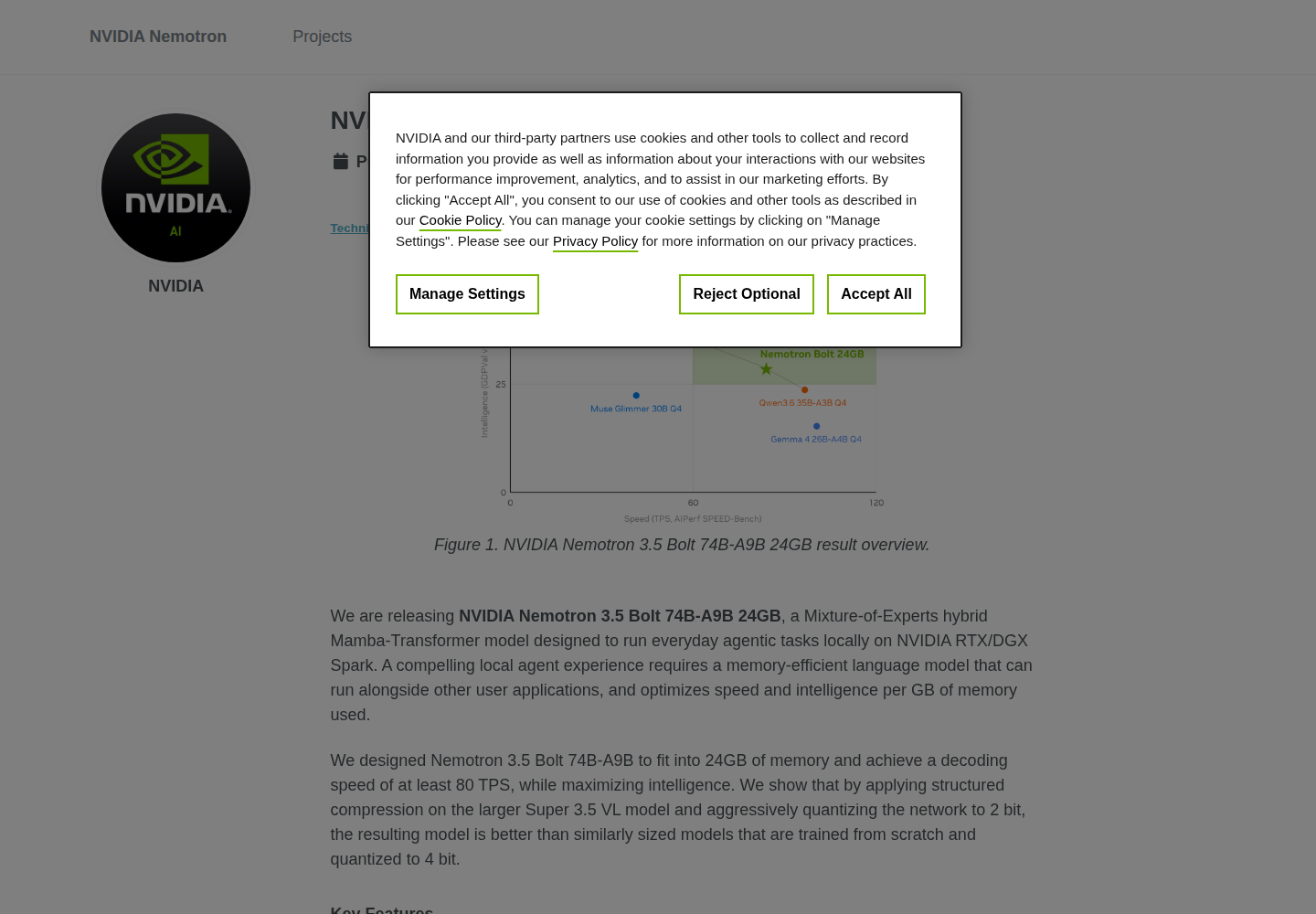 Screenshot of NVIDIA Nemotron 3.5 Bolt 74B-A9B 24GB official website