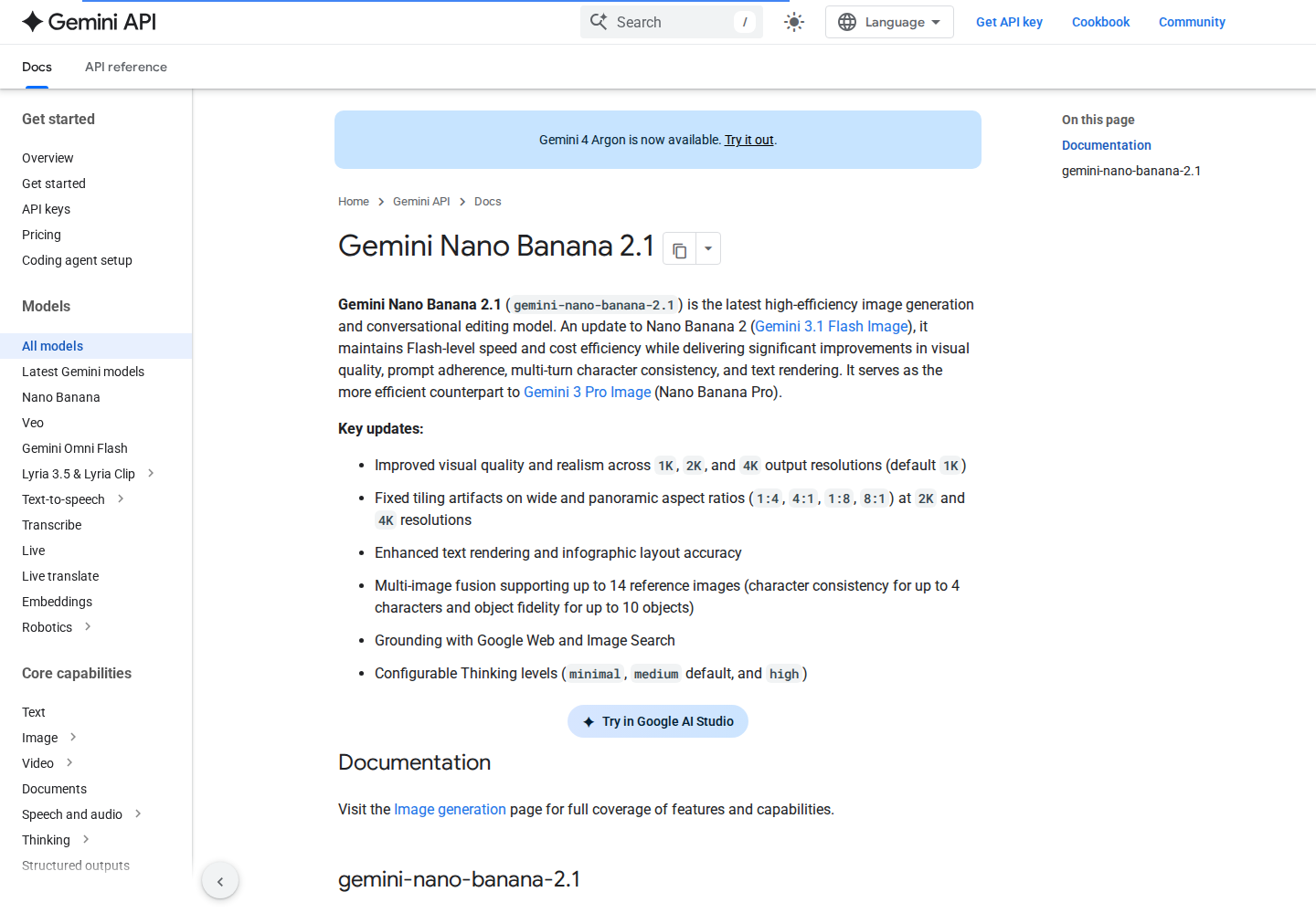 Screenshot of Gemini Nano Banana 2.1 official website
