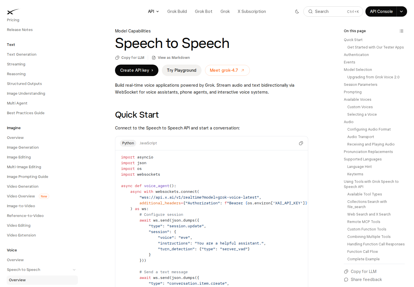 Screenshot of Grok Voice 3.0 official website