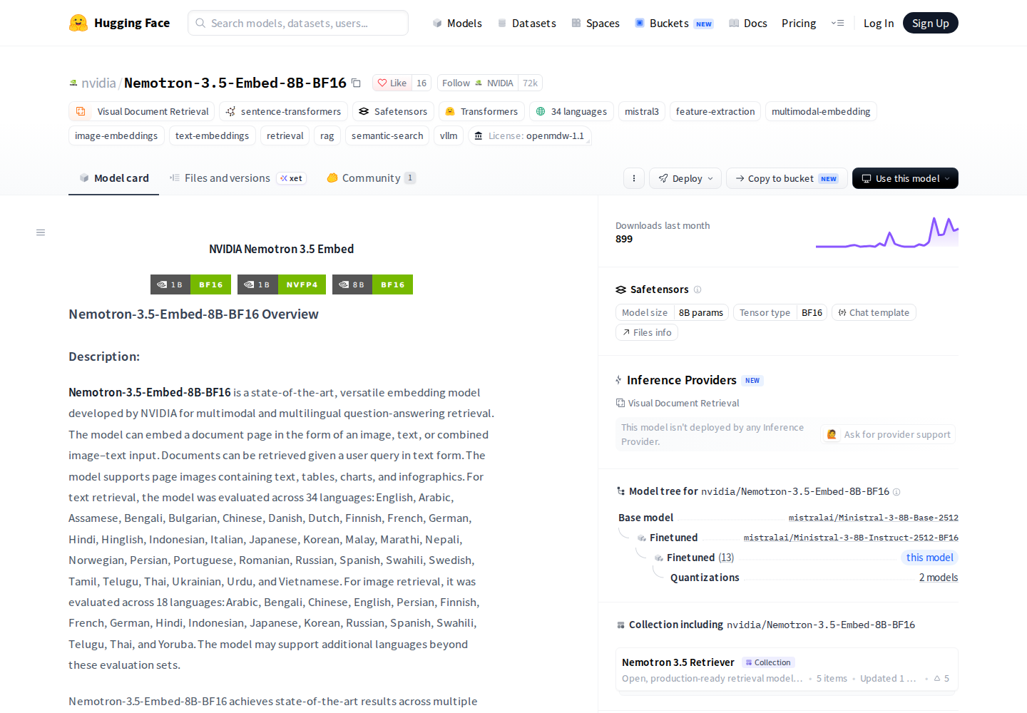 Screenshot of NVIDIA Nemotron 3.5 Embed 8B official website