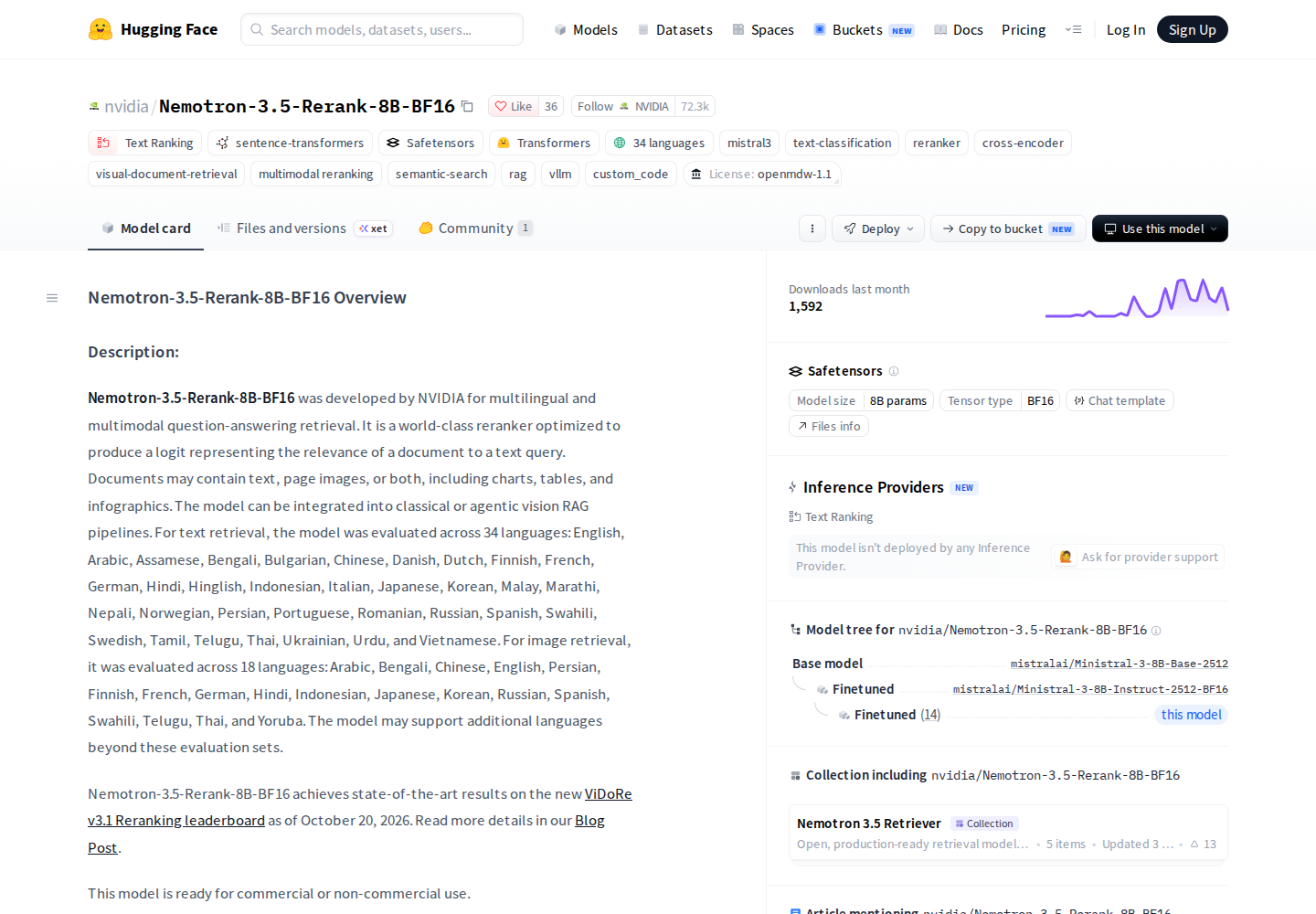 Screenshot of NVIDIA Nemotron 3.5 Rerank 8B official website